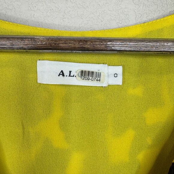 A.L.C. Womens Yellow &‎ Blue Floral Ruched Short Sleeve Top 0 Luxe Edgy - Picture 5 of 11